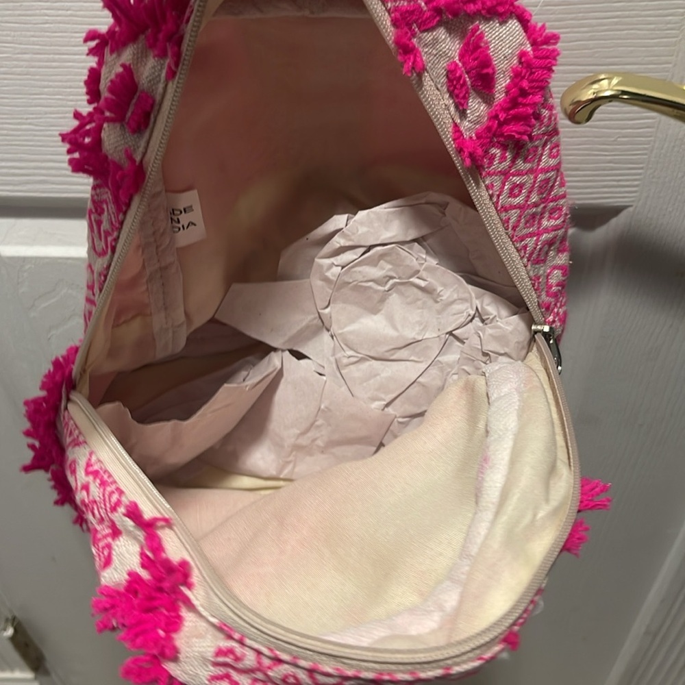 NEW Pink embroidered mini backpack bag with yarn fringe accent NWT - Picture 6 of 10